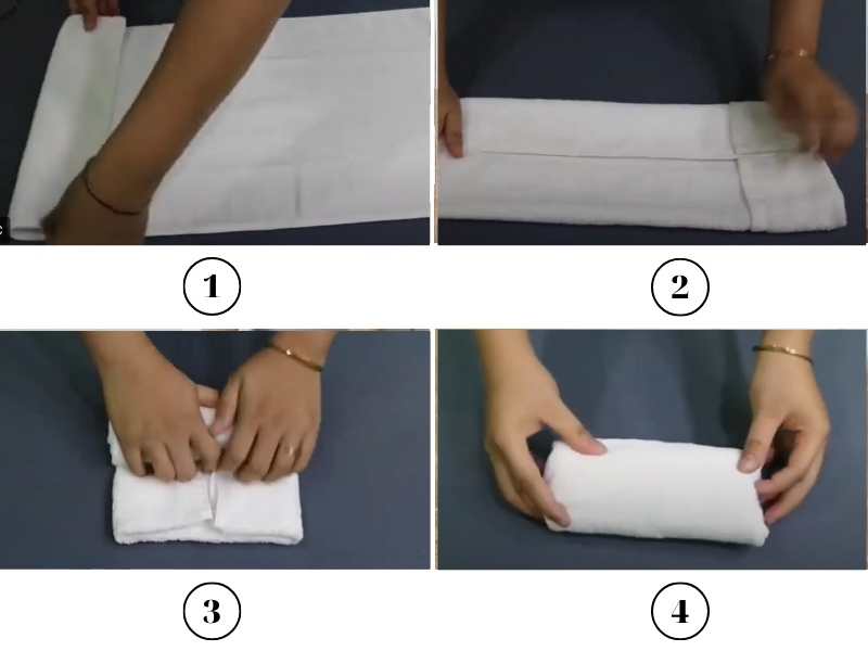 Gấp khăn tắm cuộn tròn kiểu 2